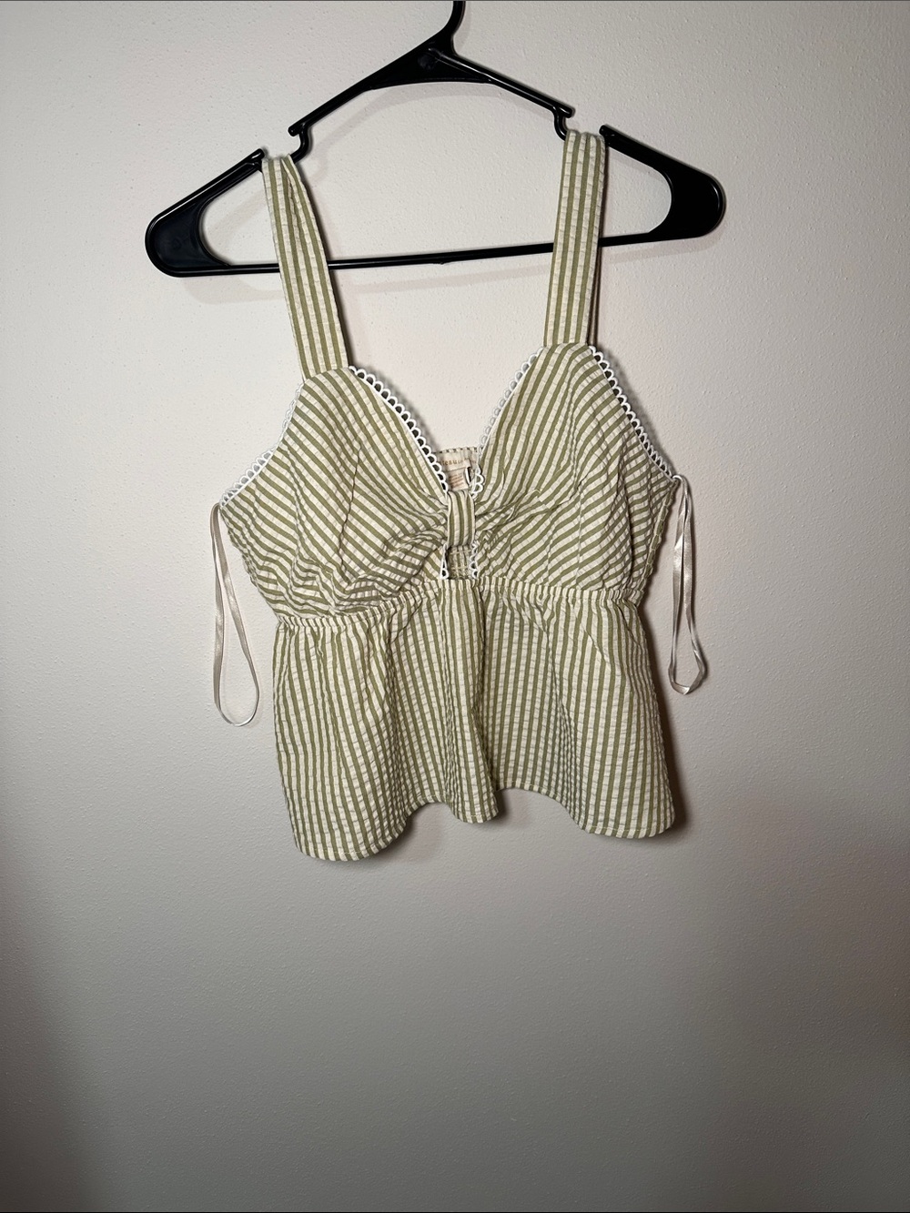 T.J.Maxx Olive Green and White Striped Peplum Tank